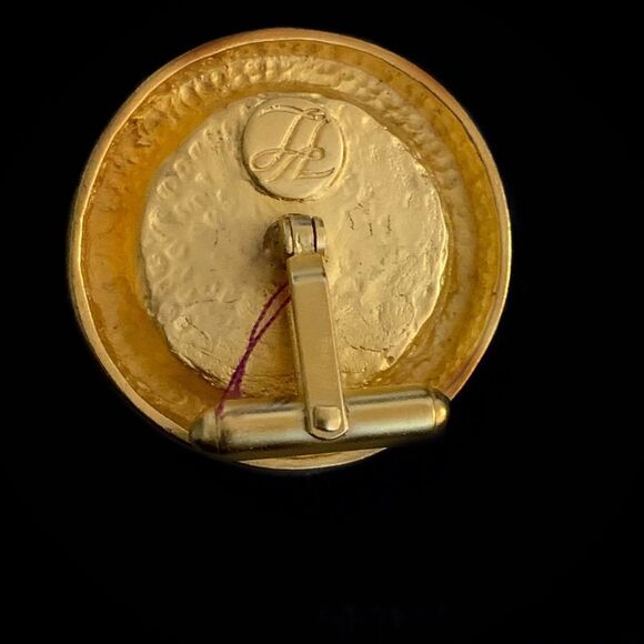 Iconic KARL LAGERFELD logo large gold baroque pearl cuff links gold plate 1.5” - Picture 4 of 6